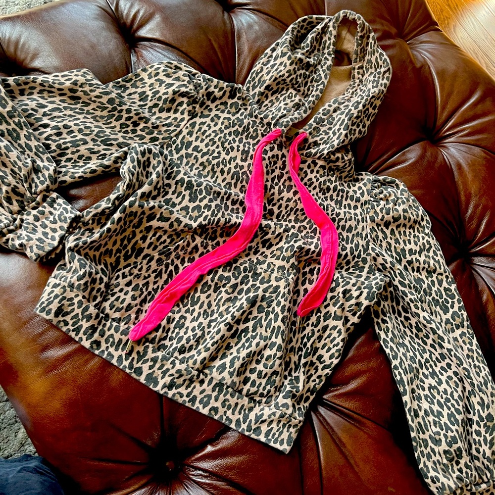Leopard Print Hoodie with Pink Accents